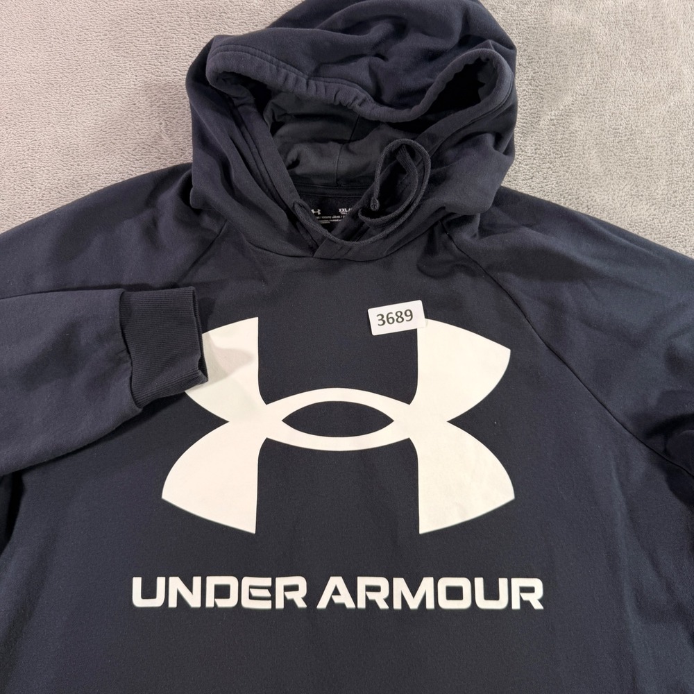 Under Armour Hoodie Mens XXLT Black Rival Fleece Big Logo Pullover 3689